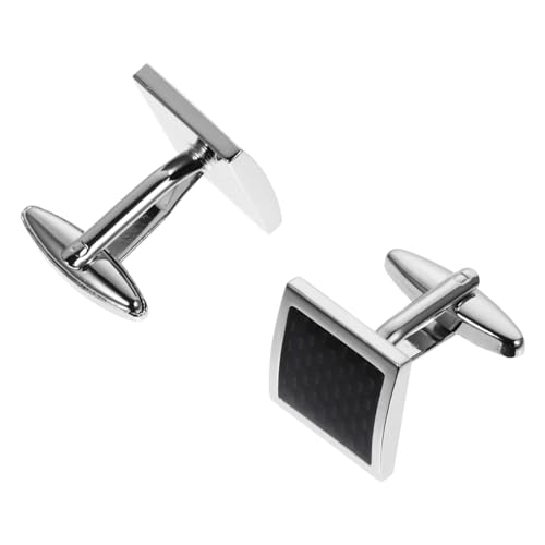 Beaupretty Manschettenknöpfe Herren Quadratische Form Klassisches Silber Schwarzes Design Langlebig Rostfrei Stilvolle Cufflinks für Hemd Business Hochzeit von Beaupretty