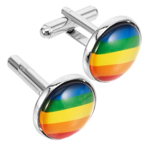 Beaupretty Manschettenknöpfe Herren Rainbow Muster Modisch Schicke Hemd Accessoires für Anzug Schmuck Vater Stilvolle Veredelung für Party Cocktail Urlaub von Beaupretty
