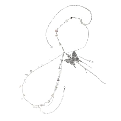 Beaupretty Mehrlagige Verstellbare Taillenkette mit Schmetterlings-anhänger und Funkelnden Strasssteinen Modische Perlen-applikation Damen-gürtel-schmuck für Freizeit Party und Alltag von Beaupretty