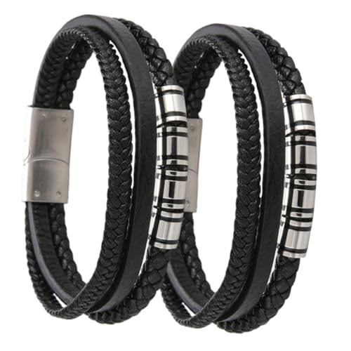 Beaupretty Mehrlagiges Herren Lederarmband aus Geflochtenem mit Akzenten Schwarzer Armreif für Alltag Party und Reise Robustes und Leichtes Design mit Angenehmer Hautverträglichkeit von Beaupretty