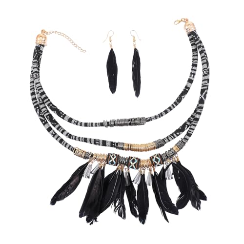 Beaupretty Mehrlagiges Schmuckset für Damen Schwarze Tassel Halskette und Ohrringe Modisches Alloy Accessoire für Besondere Anlässe Wie Hochzeiten Geburtstage und Jubiläen von Beaupretty