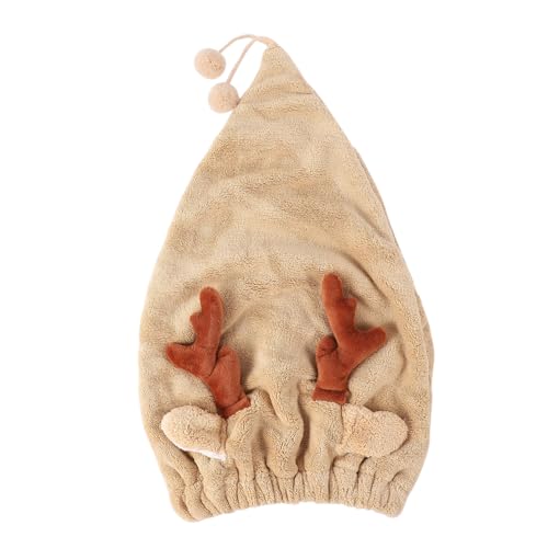 Beaupretty Mikrofaser Haarturban für Schnelltrocknendes Handtuch Super Saugfähig Niedliches Design mit Rentierhörnern für Zuhause Reisen oder Fitnessstudio Kaffee Farbe von Beaupretty