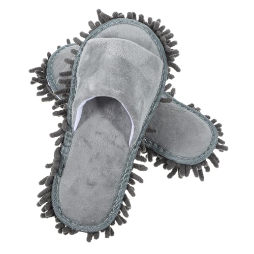 Beaupretty Mopp Hausschuhe Damen Unisex Winter Reinigungsschuhe mit Rutschfester Sohle und Offener Zehenpartie Wiederverwendbare Staubwisch Pantoffeln für Effektive Bodenreinigung Graue von Beaupretty