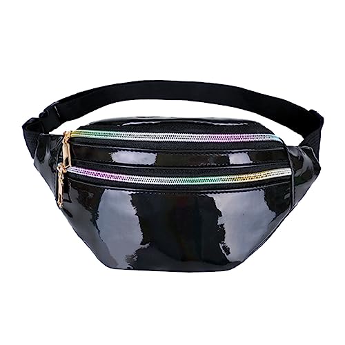 Beaupretty Schwarze Brusttasche Glänzende Taillentasche Für Damen Tragbare Hüfttasche Mit Aufbewahrungstasche Für Reisen Wandern Und Freizeitgebrauch von Beaupretty
