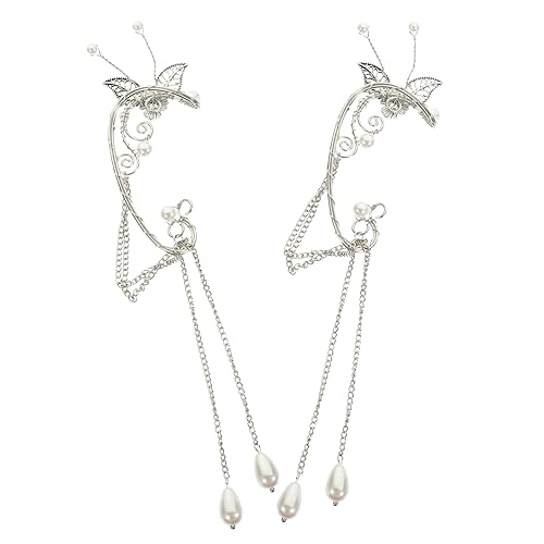 Beaupretty Non Piercing Ohrclips Damen Ohrschmuck Perle mit Quaste Handgefertigt Stilvolle Ohrklemmen Schmuck für Geburtstag Hochzeit Festival von Beaupretty