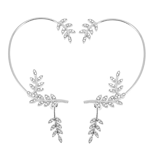 Beaupretty Non Piercing Ohrklemme mit Funkelnden Strassblättern Abnehmbare Ohrmanschette Damenohrringe Silberfarbenes Schmuck für Besonderen Look von Beaupretty