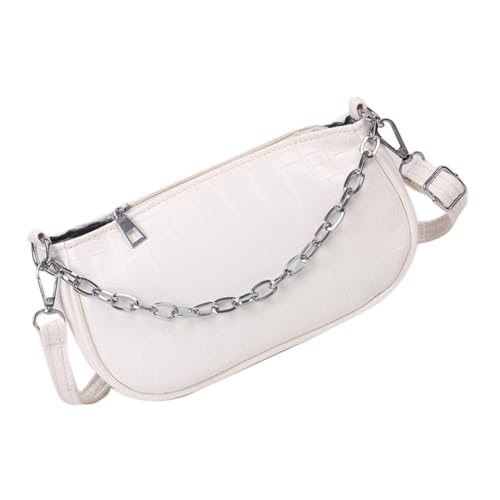 Beaupretty PU Crossbody Handtasche Damen mit Verstellbarem Schultergurt Vielseitige Umhängetasche für Alltag und Reise Modische Messenger Bag in Weiß mit Kettenriemen Mittelgroß und von Beaupretty