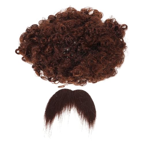 Beaupretty Party Afro Perücke und Schnurrbart Set Braune Afro Perücke mit Braunem Schnurrbart Leichtes Wiederverwendbares Piratenkostüm Zubehör für Halloween Cosplay und Themenpartys von Beaupretty