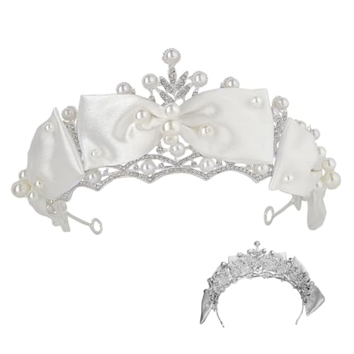 Beaupretty Perlen Schleifen Haarreif Brautkrone mit Strasssteinen Eleganter Brautschmuck für Hochzeiten Festliche Tiara für Fotostudio und Besondere Anlässe Stilvolles Accessoire für Bräute von Beaupretty