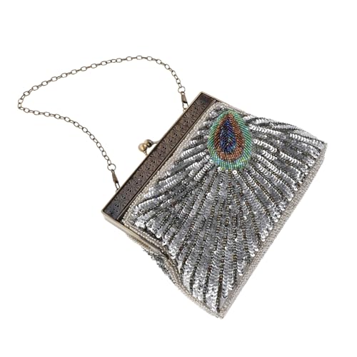 Beaupretty Perlenbesetzte Pfauentasche Pfauen Clutch Pfauen Perlen Geldbörse Hochzeitshandtasche Vintage Perlentasche Abschlussball Abendtasche Pailletten Handtasche Party von Beaupretty