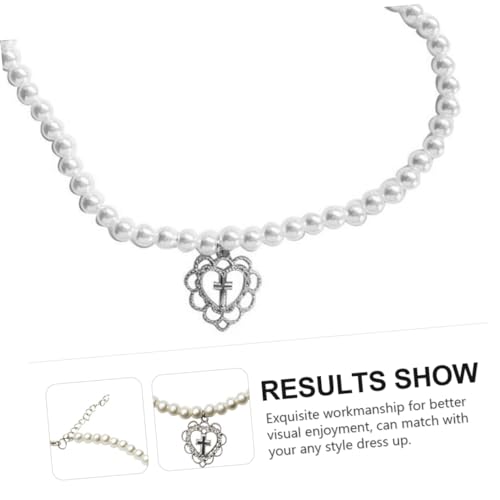 Beaupretty Perlenkette Damen mit Herzanhänger Einfache Halskette Legiertem Material Clavicle Kette Zarte Schmuckkette für Alltag Party und Büro Silberfarbene Halskette von Beaupretty