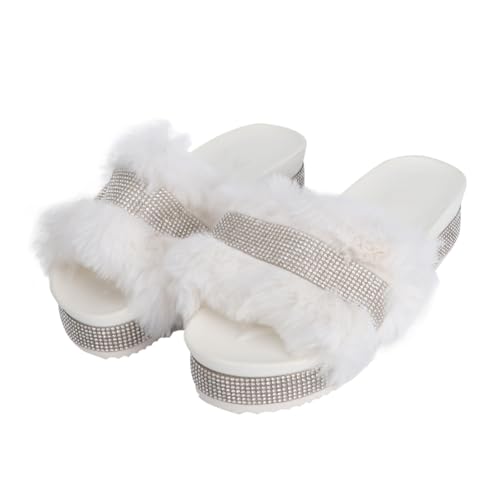Beaupretty Plüsch Damen Hausschuhe Warm Gefüttert Dicke Sohle Rutschfest Atmungsaktiv Komfortable Winterschuhe Weiß von Beaupretty