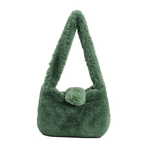 Beaupretty Plüsch Handtasche Damen Winter Schultertasche Weiche Reisetasche Mittelgroß Grün Kuscheliger Reisebegleiter Alltagstasche für Mädchen Freizeit von Beaupretty