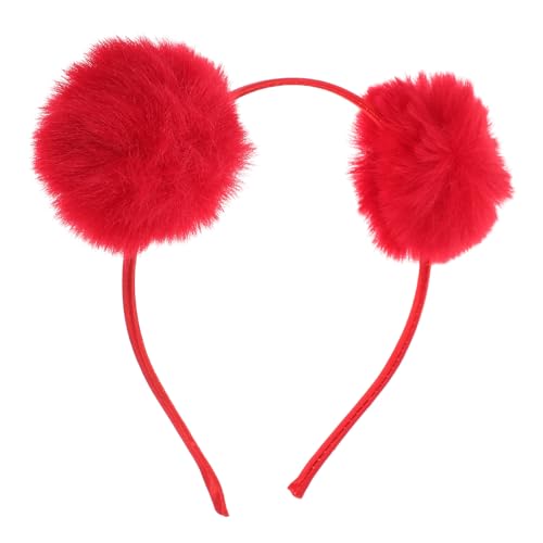 Beaupretty Plüsch-Kugel-Stirnband Flauschiges Bommel-Stirnband Katzenohr-Kopfschmuck Weihnachtsfeier-Haar-Accessoire Für Frauen Und Kinder Rot von Beaupretty