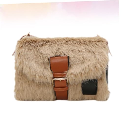 Beaupretty Plüsch Umhängetasche Damen Schultertasche Leichtes PU Polyester Material Große Kapazität Praktisch für Alltag Party Shopping Dating Khaki von Beaupretty
