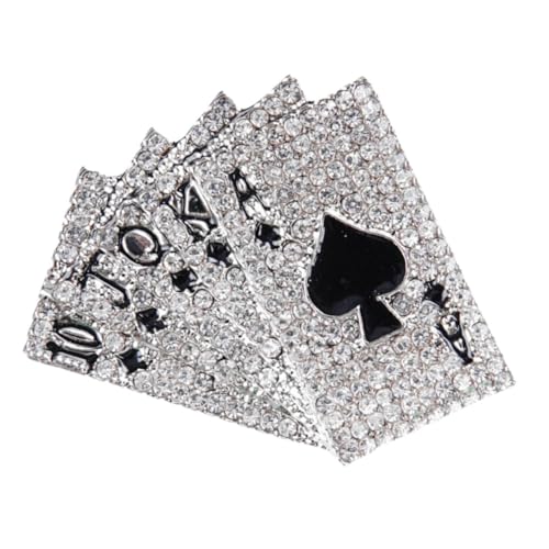 Beaupretty Poker Brosche mit Strass Kreative Anstecknadel im Spielkarten Design Silberfarbene Brosche für Männer und Frauen für Hip Hop Mode und Besondere Anlässe von Beaupretty