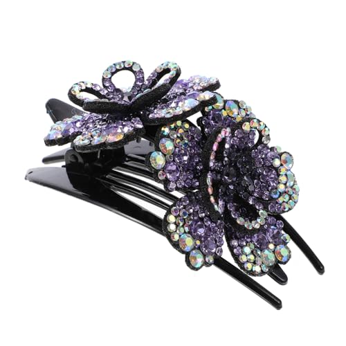 Beaupretty Ponytail Haarklammer mit Doppelblumen Design Großer Rutschfester Duckbill Clip in Violett Accessoire für Hochsteckfrisuren und Langes Haar bei Damen und Mädchen von Beaupretty