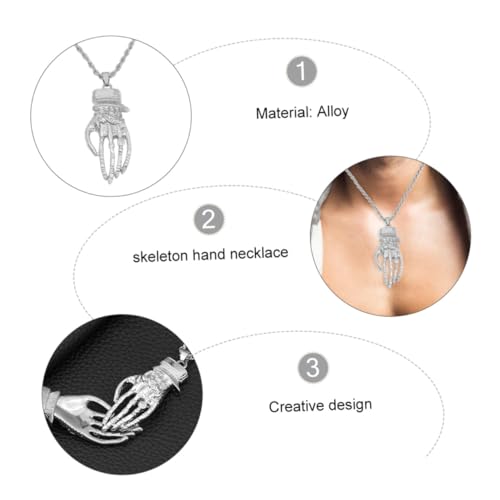 Beaupretty Punk Halskette für Herren Skelett Hand Anhänger Silberne Sweater Chain Modisches Schmuckaccessoire für Männer Geeignet als für Geburtstag Halloween und Alltag von Beaupretty
