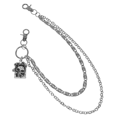 Beaupretty Punk Hosenkette Herren Doppellagige Metall Totenkopf Gürtelkette Vintage Hip Hop Accessoire für Jeans Halloween Kostüm Punkstyle von Beaupretty