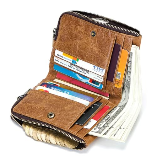 Beaupretty RFID Echtleder Herren Geldbörse Khaki Portemonnaie mit Münzfach Multifunktionaler Kartenhalter Kompakte Handtasche für Männer Alltag und Reisen von Beaupretty