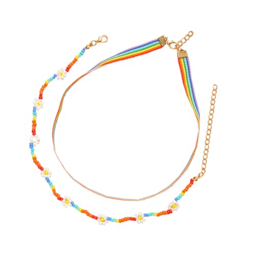 Beaupretty Regenbogen Ethno Stil Halskette Reisperlen Mehrlagige Choker für Damen Nickelfrei Strandaccessoire von Beaupretty
