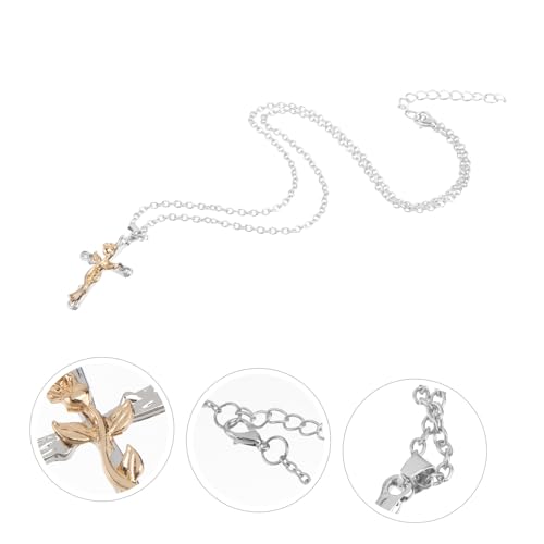 Beaupretty Retro Kreuzkette Damen Gold mit Rosen Anhänger Halskette für Frauen Eleganter Schmuck Vielseitig Kombinierbar Klassisches Design von Beaupretty