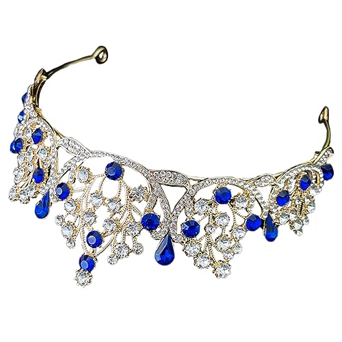 Beaupretty Rhinestone Brautkrone für Frauen Funkelnde Hochzeit Tiara Luxuriöser Haarschmuck für Braut und Festtage Prinzessin Accessoire für Besondere Anlässe Blaues Design von Beaupretty