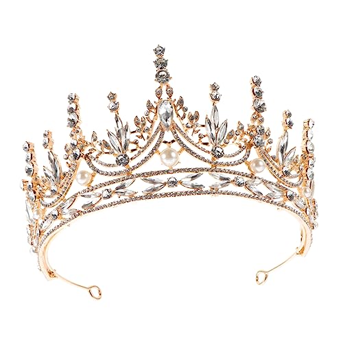 Beaupretty Rhinestone Perlen Braut Tiara Haarschmuck Elegant Langlebig für Hochzeit Damen Brautschmuck Kopfstück mit Funkelnden Kristallen und Perlen Einfach zu Tragen Goldfarben von Beaupretty