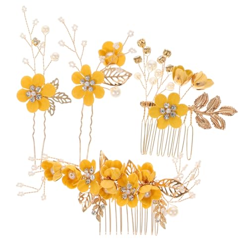 Beaupretty Romantisches Braut Haarkamm Set Teilig Gelbe Blumen Haarnadel Haarschmuck Damen Hochzeit Brautschmuck Eleganter Kopfschmuck für Braut und Brautjungfer von Beaupretty