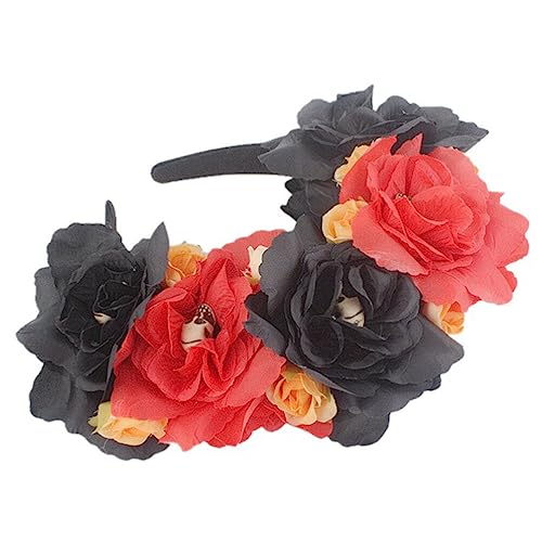 Beaupretty Stirnband Rosenschädel-Stirnband Halloween-Blumenkrone Mexikanische Kopfbedeckung Kostüme Kopfschmuck Für Damen Und Herren Schwarz Rot Blumenkopfschmuck von Beaupretty