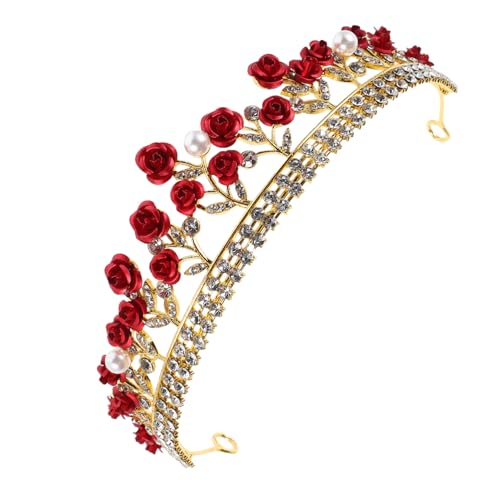 Beaupretty Rote Rosen Brautkrone aus Robustem Legierungsmetall Leichter Stil Kopfschmuck mit Funkelnden Strasssteinen Elegantes Diadem für Hochzeit Party und Festliche Anlässe von Beaupretty