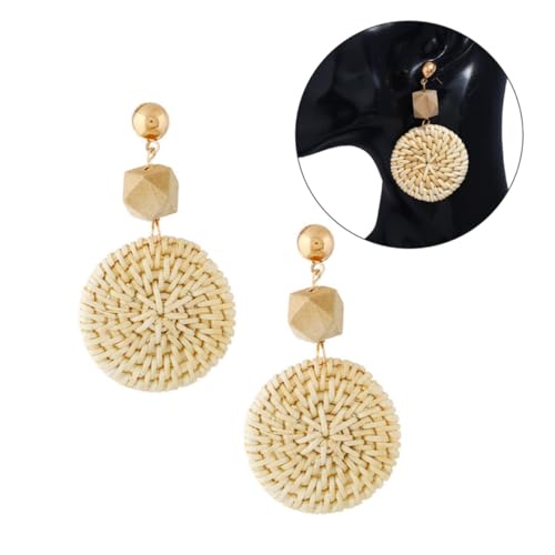 Beaupretty Runde Quasten Ohrringe Ethnische Rattan Flecht Ohrhänger Leicht Retro Schmuck Damen Reise Alltag von Beaupretty