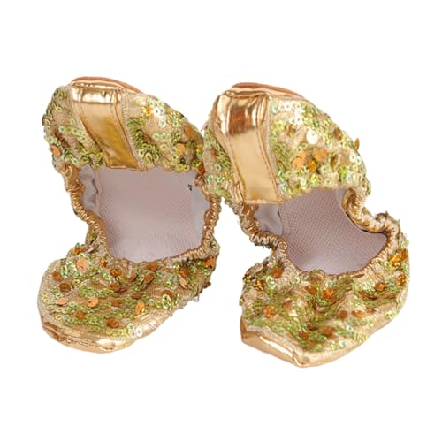 Beaupretty Rutsch Tanzschuhe Damen mit Pailletten Runde Plateausohle Lateinamerikanische Übungsschuhe Robustes Material Elastisches Band Goldfarben für Ballett und Yoga von Beaupretty