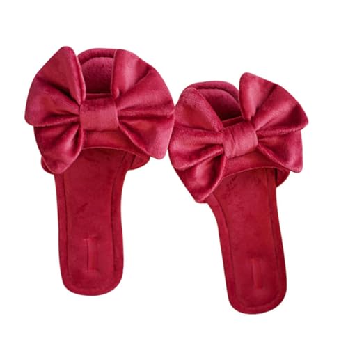 Beaupretty Rutschfeste Damen Hausschuhe mit Samtigem Bowknot design Weiche Warme Indoor Slipper für Gemütlichen und Sicheren Halt Zuhause Rot von Beaupretty