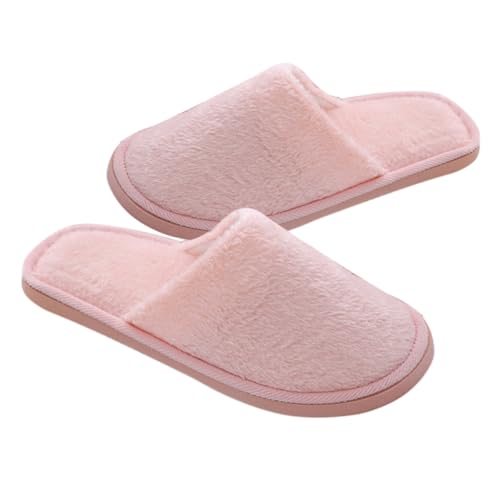 Beaupretty Rutschfeste Warme Baumwoll Hausschuhe mit Langflorigem Plüsch Weiche Indoor Pantoffeln für Damen und Herren Komfortable Winter Gästepantoffeln in Hellem Rosa von Beaupretty