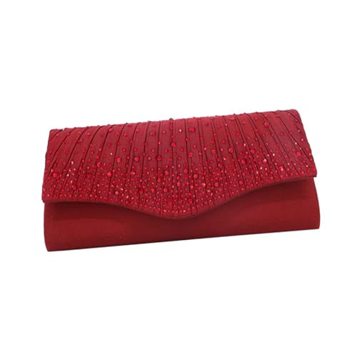 Beaupretty Satin Handtasche Damen Abendtasche mit Strasssteinen Magnetverschluss Kleine Clutch für Hochzeit Party Dinner Weinrot von Beaupretty