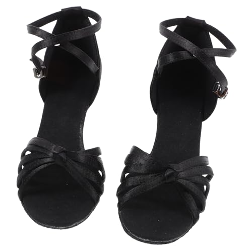 Beaupretty Satin High Heels Damen Latein Tanzschuhe mit Knotenriemen Offene Zehen Eleganter Absatz Schwarz Stilvoll für Ballett und Festlichkeiten von Beaupretty