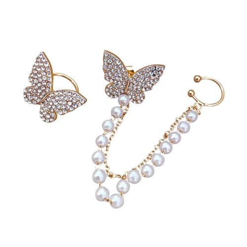 Beaupretty Schimmernde Schmetterling Ohrringe mit Strassbesatz und Perlen Ohrhaken Design für Damen und Mädchen Ohrstecker Elegantes Accessoire für Party und Alltag von Beaupretty