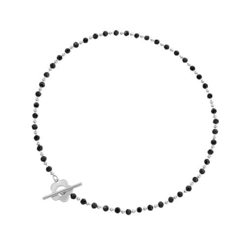 Beaupretty Schlichte Schwarze Perlen Halskette mit Blütenanhänger Kurze Clavicle kette für Damen und Mädchen Eleganter Schmuck für Festliche Anlässe und Alltag von Beaupretty