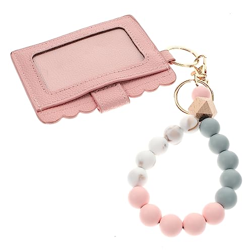 Beaupretty Schlüsselanhänger Armband mit Kartenhalter Perlen Tragbare Kartentasche für Damen für Reisen und Alltag Handgefertigt Glatte Oberfläche Rosa von Beaupretty