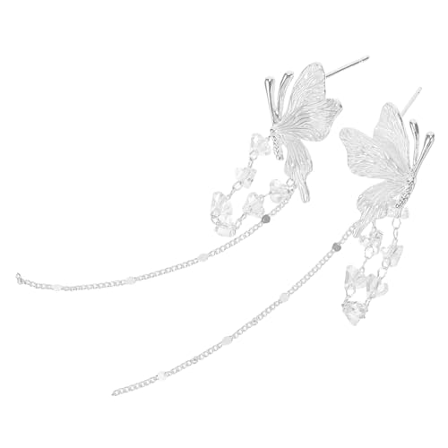 Beaupretty Schmetterlings-tropfenohrringe Mit Quaste Lange Silberne Ohrringe Statement-accessoire Für Frauen Hochzeitsohrringe Feenohrringe von Beaupretty