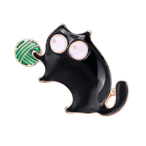 Beaupretty Schwarze Cartoon Katzenbrosche mit Niedlichem Kugelmotiv Anstecknadel als Einzigartiges Kleidungsaccessoire für Damen Stylische Tier Brustnadel für Jacken Schals und Hüte von Beaupretty