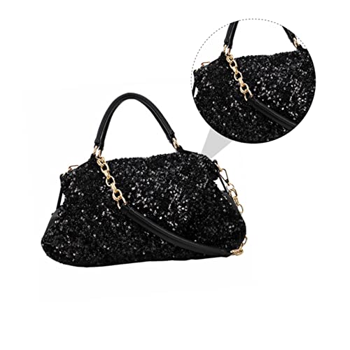 Beaupretty Schwarze Damen Pailletten Schultertasche Dumpling Bag Modisch Elegant Tragbar als Umhängetasche oder Handtasche Komfortabel für Alltag und Besondere Anlässe Stylische Bag von Beaupretty