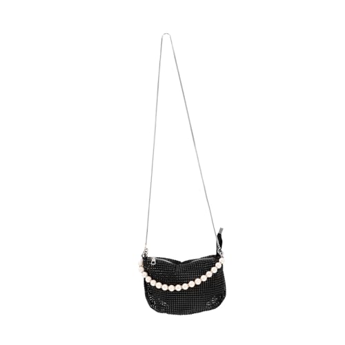 Beaupretty Schwarze Damen Umhängetasche mit Perlenkette Kleine Schultertasche Modisch Leicht Strapazierfähig Geeignet für Frühling und Sommer Praktische Aufbewahrung für Alltag und von Beaupretty