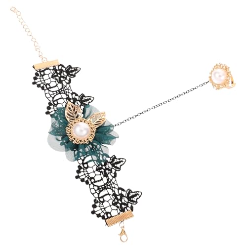 Beaupretty Schwarzes Spitzenarmband mit Perlen Kombinierte Finger und Handgelenkskette Leichtes Vielseitiges Schmuckstück für Damen Eleganter Modischer Look mit Auffälligen Perlenverzierungen von Beaupretty