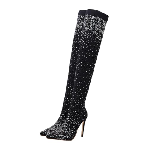 Beaupretty Shining High Heel Boots Damen Spitz Zehen Strass Stiefeletten Schwarz Komfortabler Absatz Modische Overknee Schuhe für Party Freizeit und Arbeit Beaupretty Shining High Heel Boots Damen Spitz Zehen Strass Stiefeletten Schwarz Komfortabler Absatz Modische Overknee Schuhe für Party Freizeit und Arbeit von Beaupretty