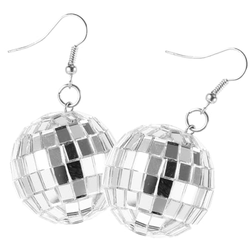 Beaupretty Silberne Disco Ball Ohrringe Damen Statement Drop Ohrhänger Leicht und Vielseitig für Party Club und Alltag Auffälliges Retro Accessoire im Neon Licht Stil von Beaupretty