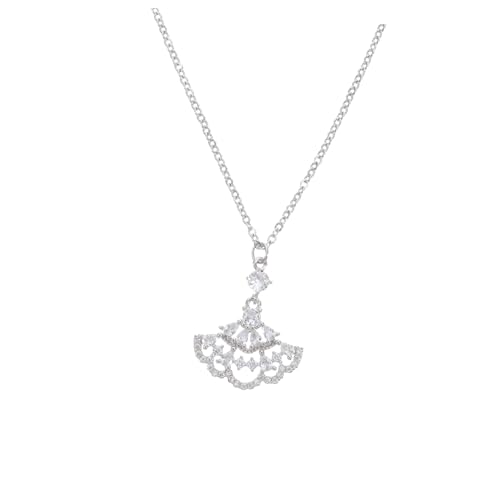 Beaupretty Silberne Ginkgo Halskette Damen Zirkonia Anhänger Langlebige Versilberung Vielseitiges Design für Alltag und Besondere Anlässe Komfortabler Schmuck mit Fächerform von Beaupretty