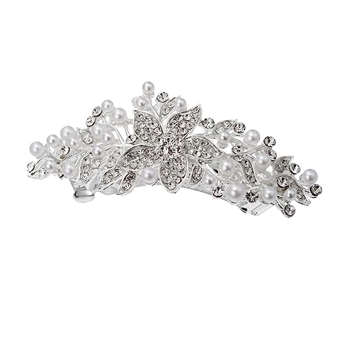 Beaupretty Silberne Haarklammer mit Strassblume und Perlen Langlebiger Haarclip für Damen Eleganter Hochzeitsschmuck und Festliche Haarspange Vielseitiges Accessoire für Partys und Besondere von Beaupretty