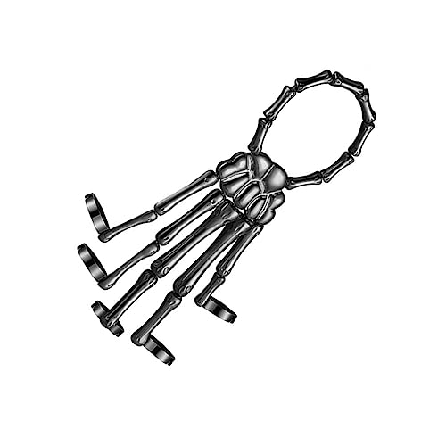 Beaupretty Skull Finger Armband mit Ring Gothic Halloween Schmuck Damen Handkette Metalldesign für Cosplay und Kostümparty Schwarzes Punk Accessoire für Auffälligen Look von Beaupretty